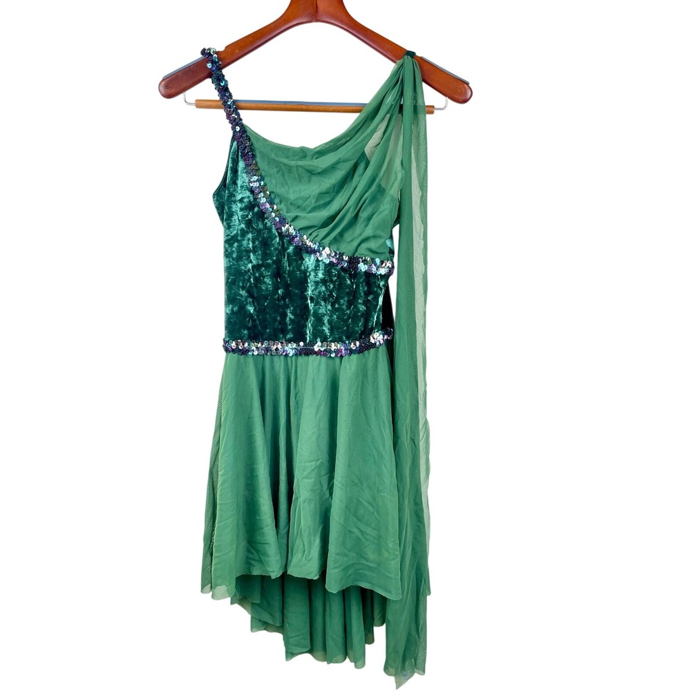 Handmade Womens Dress Sz S Forest Fairy Festival Costume Elf Sequin Velvet Green